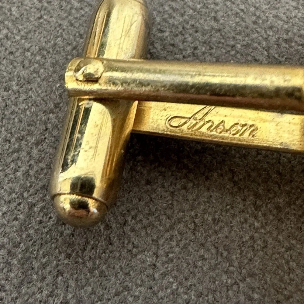 Vintage‎ Anson Gold Tone Men's Cufflink Mid-Century Tie Clasp Set MCM Wedding